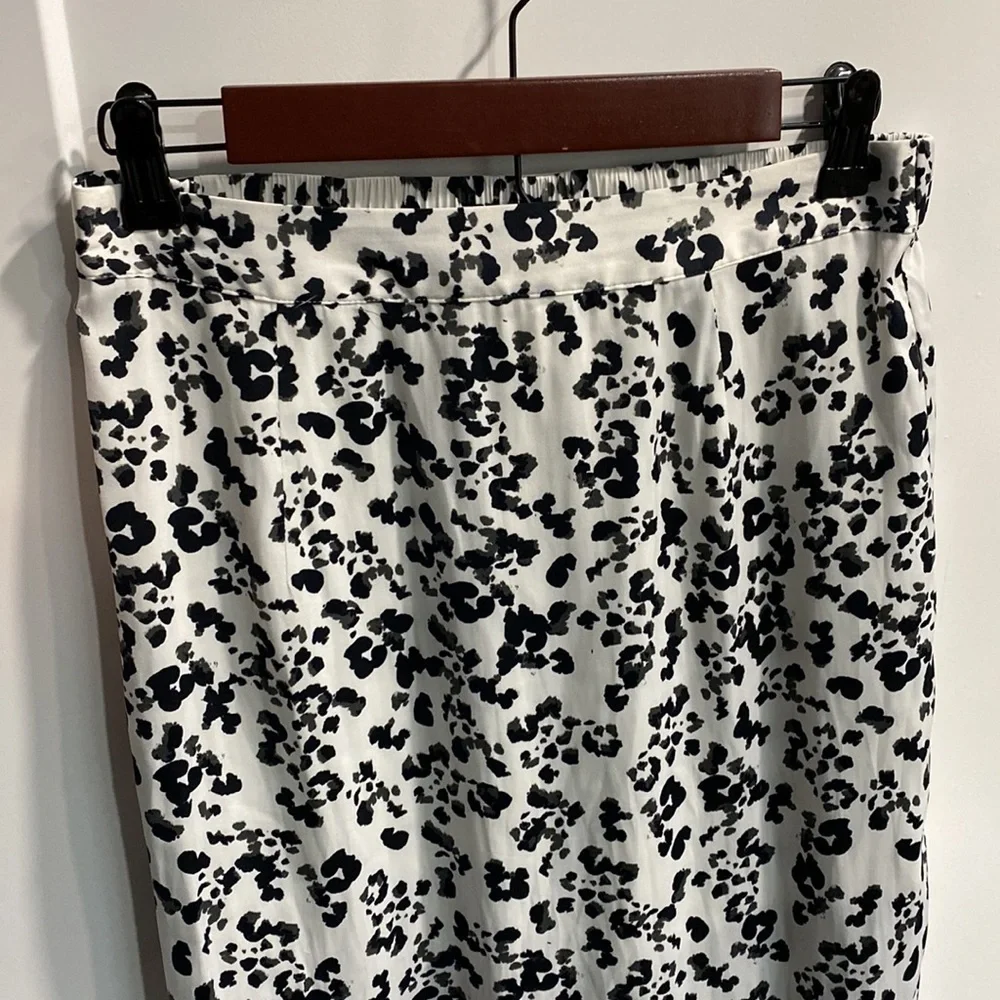 Saltwater Luxe Midi Satin Leopard Print Skirt EUC
